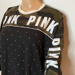 PINK camp/rhinestone shirt